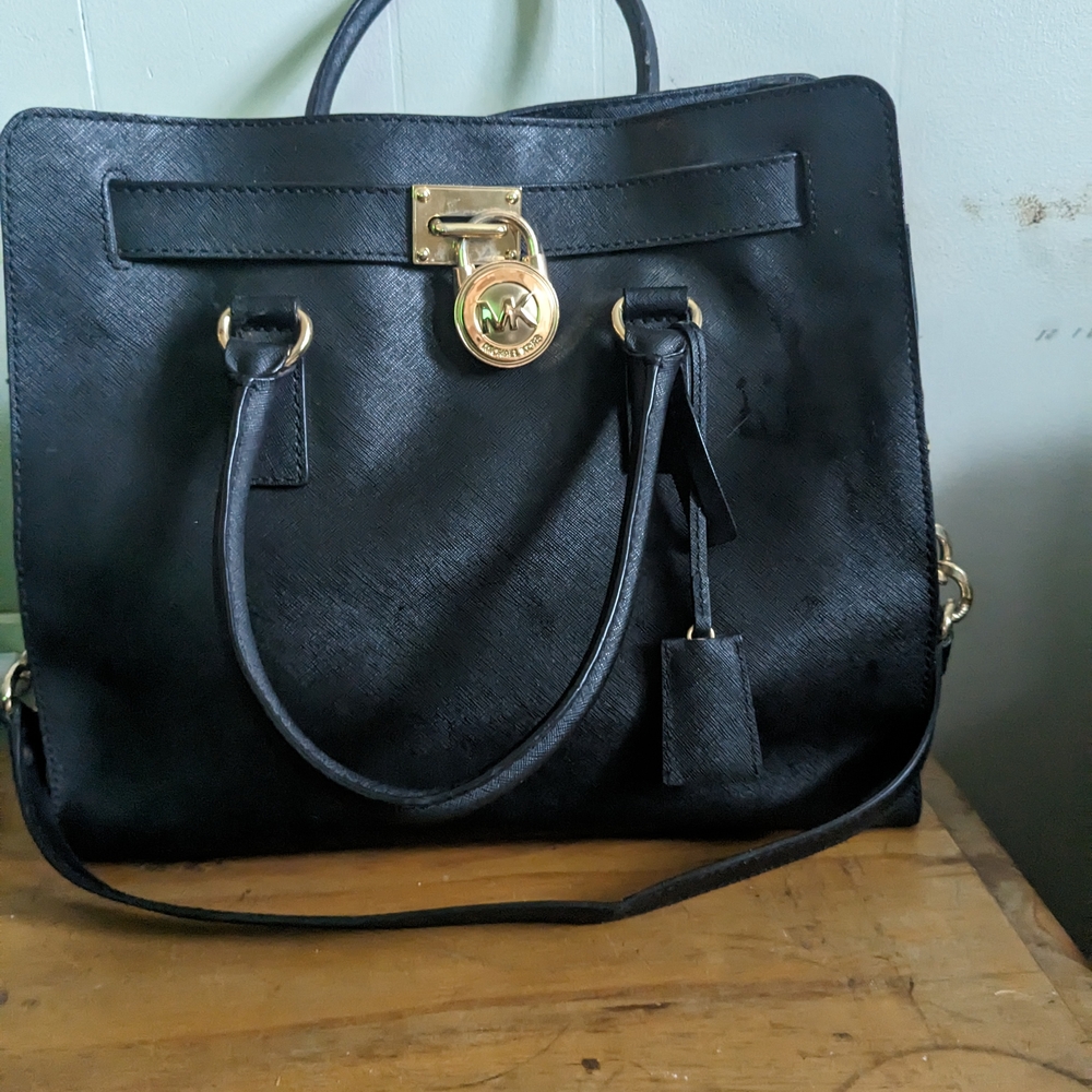 Michael Kors Black and Gold Satchel with Structured Design